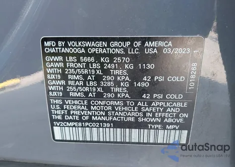 2023 Volkswagen Id.4 Pro из США, поврежденный, VIN 1V2CMPE81PC021391